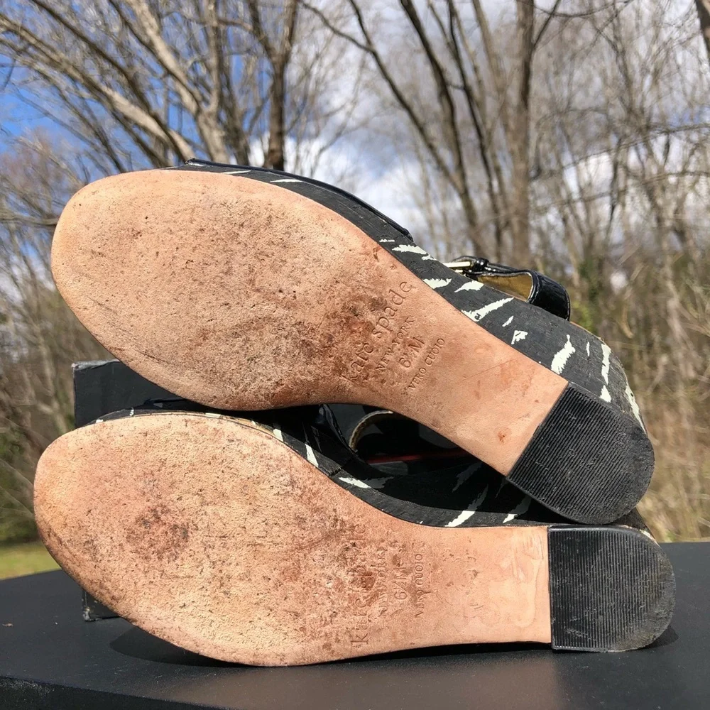 KATE SPADE New York Black Patent Leather Cork Wedge Platform Size 6.5‎ M (b10)